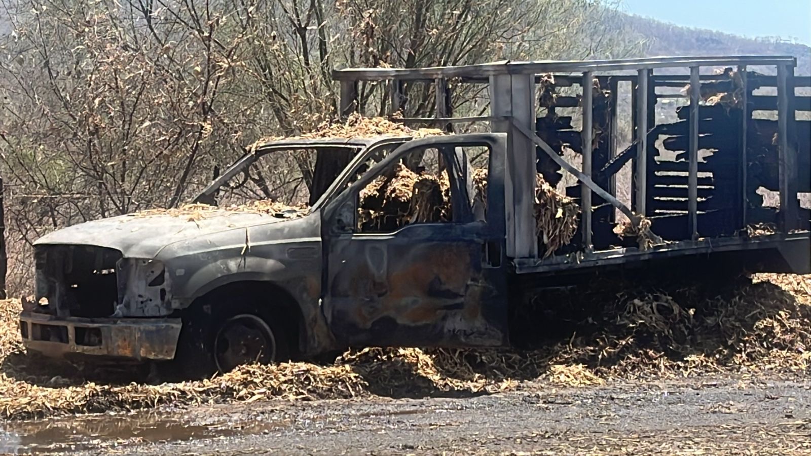 Camioneta con pacas para ganado termina calcinada tras incendiarse en ...